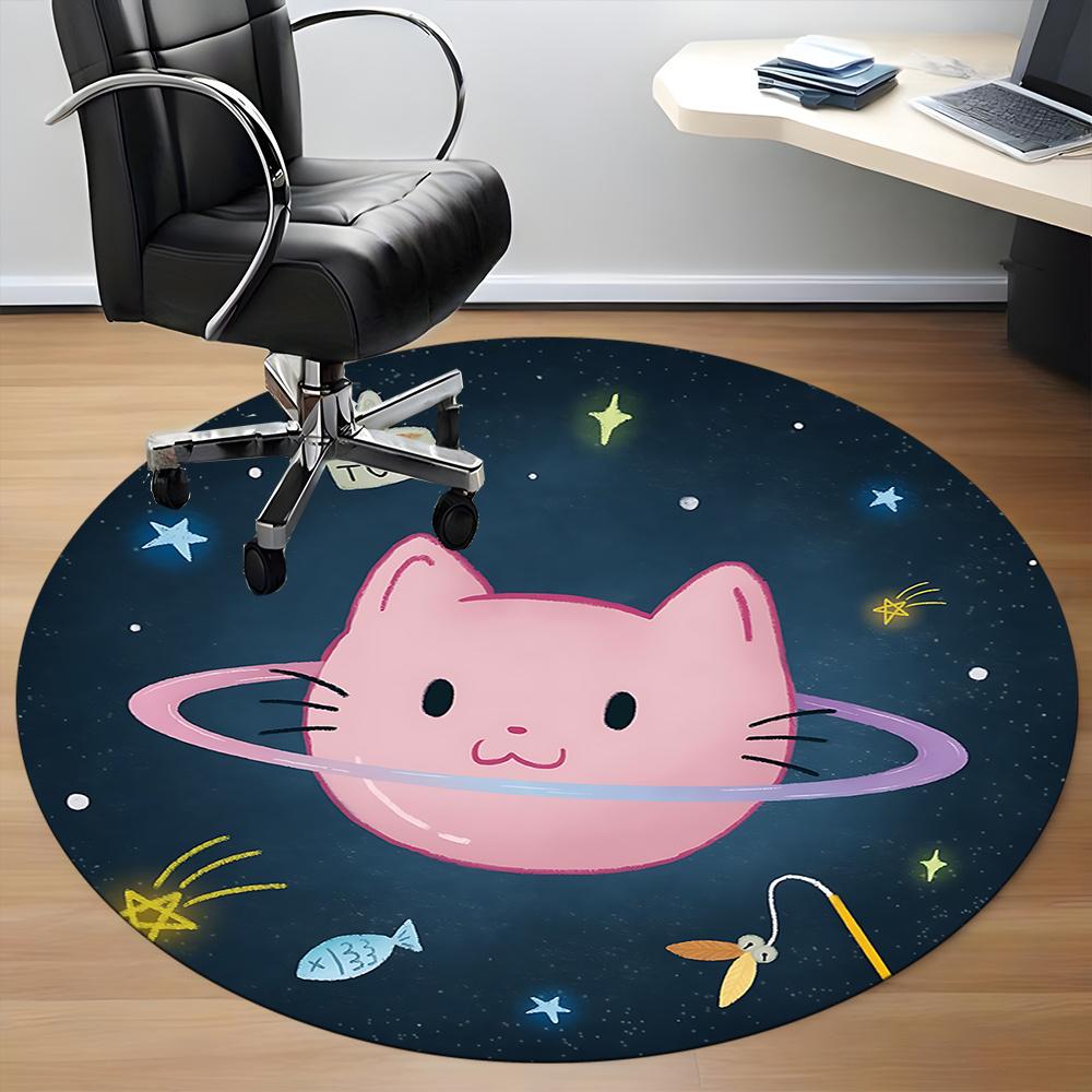 1pc Space Cat Office Round Area Rug, Indoor Mat Suitable ForOffice, Under Office Chairs Bedroom Living Room Home Decor, Room Deco q043