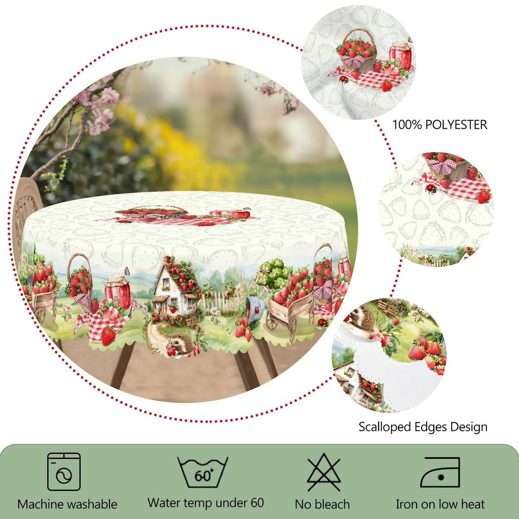 1 Stück Tischdecke rund und rechteckig mit Erdbeermotiv, in verschiedenen Größen erhältlich, rosa Erdbeermusterdruckdesign, Retro Bauernhaus, Sp