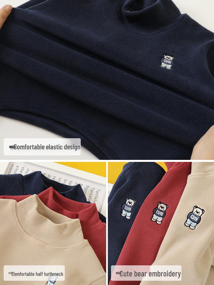 Jungen fleecegefüttertes Winter-Basisshirt mit halbem Stehkragen U15124