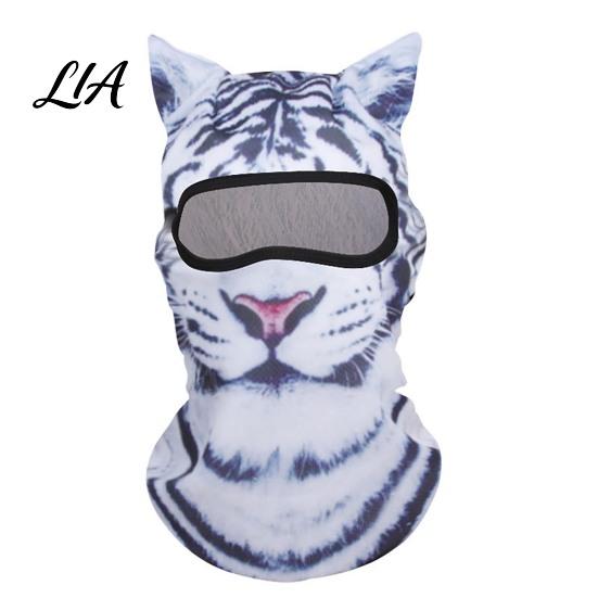 Comfortable Head Mask 3D Animal Ears Balaclava, Cat Dog Snow Leopard Face for Print Halloween, Cosplay Full Cover Outdoor Cycling Skiing Breathable