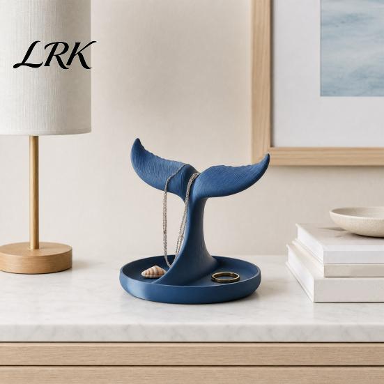 Dressing Table Decoration Organizer 3D Printed Whale Tail Jewelry Organizer, Earring Necklace Display Stand with Ring Tray, Creative Desktop