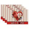 4/6pcs Set Valentine's Day Striped Rose Heart Pattern Placemats, Seasonal Daily Holiday Decoration, Suitable for Home Kitchen Dining Room Parties