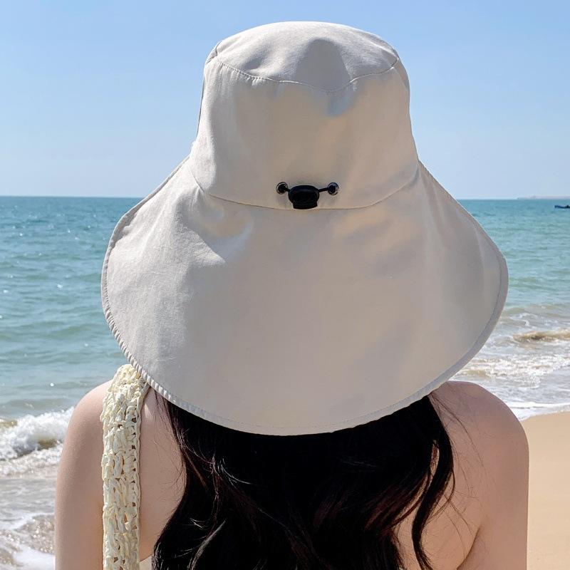 Women'S Big Eaves Anti-Ultraviolet Lenses Sun Hat Outdoor Face Covering Bucket Hat Beach Sun Protection Shawl Bucket Hat