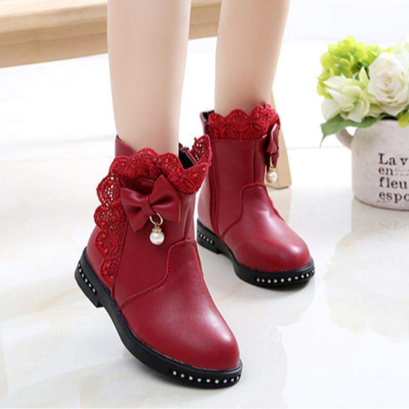 Girls' Boots Autumn And Winter Korean Princess Short Boots Children's Snow Boots Girls' Plush Mid Top Boots