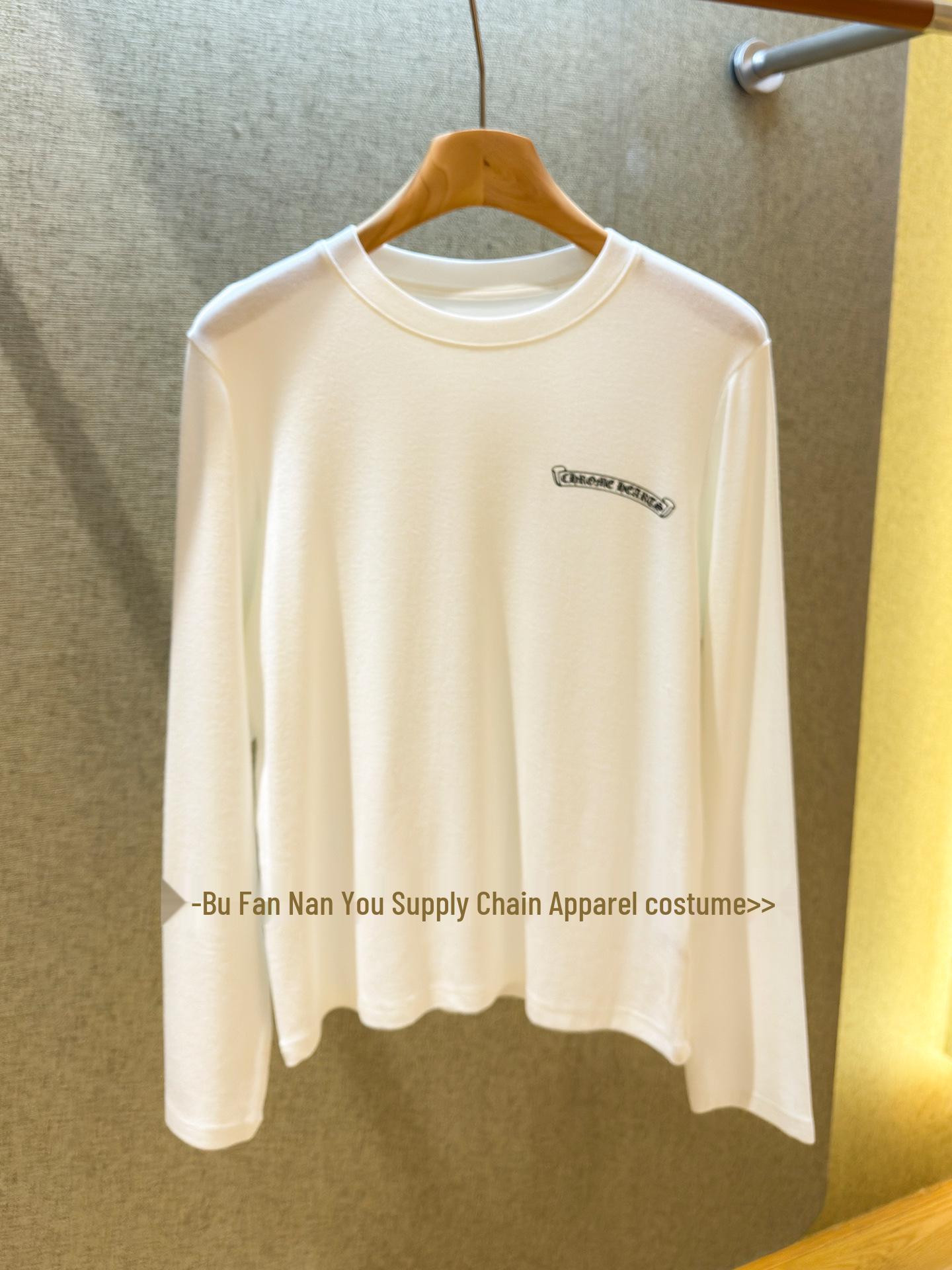 

CH Crofan Women s Printed Wool Cotton Round Neck Long Sleeve T-shirt - Early Spring Versatile Top Large білий