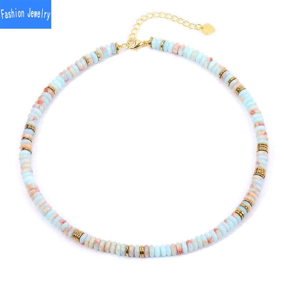Dopamine Colored Natural Stone Abacus Bead Necklace Women's Fashionable and Versatile Collarbone Necklace