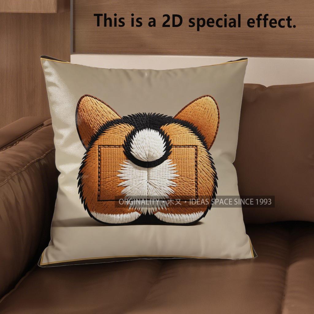 2D Cute Corgi Designs: Front & Rear Views Pillow Covers Pattern Cushion Cover Suitable For Sofa Bedroom Car Pillow Cover