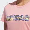 Adidas Letter Print Ribbed Crew Neck Sports T-Shirt Women Tops Pink FT2919