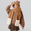 Furry Cartoon Head Cover with Scarf Gloves Set Thicken Furry Hat Oversized Headgear Hat for Winter Commute