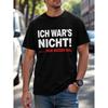 Men's Black Graphic Tee With German Text Print, Short Sleeve Crew Neck Cotton T-Shirt For Casual Streetwear And Everyday Comfort