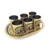 Handicrafts Set of 6 Stainless Steel Glass Indian Handmade Meena Work Peacock Design Golden Color Diwali Christmas Tumbler Gift Set With Serving Tray