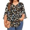 Women's Prined V-neck Plus Size Tops 3/4 Sleeves Elegant Shirt Tops