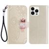 For iPhone 16 Pro Wallet Case Owl Flower Imprinted Rhinestone Leather Cover