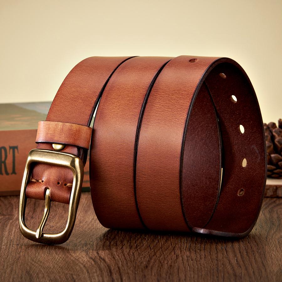 3.3CM High Quality Natural Cowskin Genuine Leather Belt Men Casual Copper Buckle Business Male Strap for Jeans Cowboy Cintos
