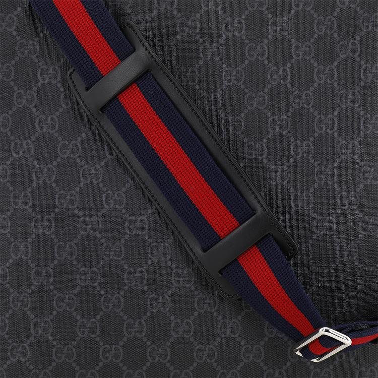 Gucci GG Geprägtes Logo Lederstreifen Web Schultertasche Herren Umhängetasche Schwarz Grau 474137-K5RLN-1095