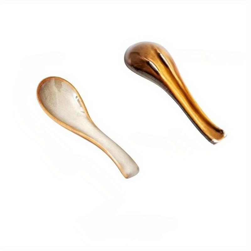 Japanese-Style Kiln-Changed Spoons, Rice/Soup/Porridge/Dessert Spoons, Household & Restaurant Use Curved Soup Spoons