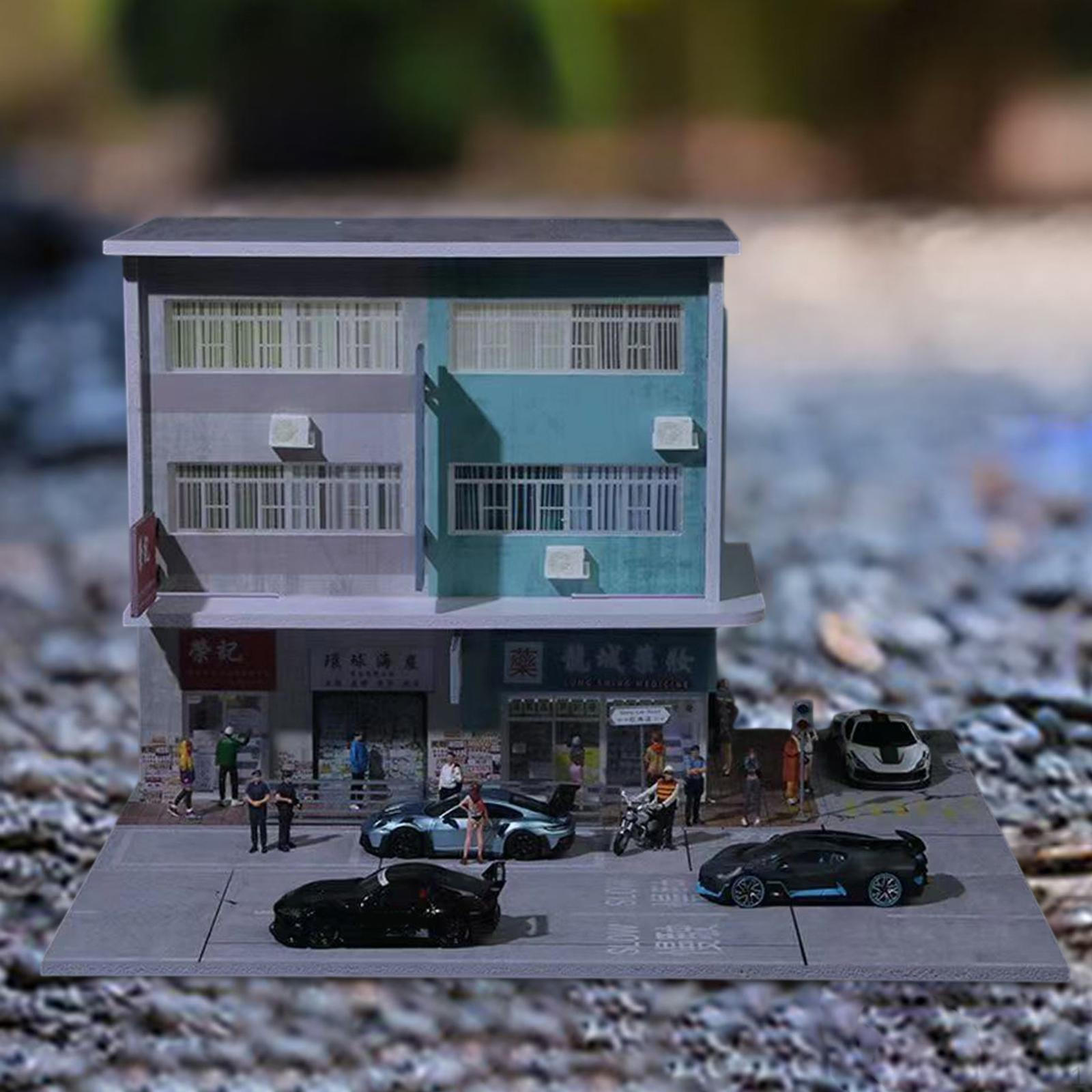 

1/64 Diorama Building Diecast Car Parking Lot Display with Light Hong Street Scene Style B