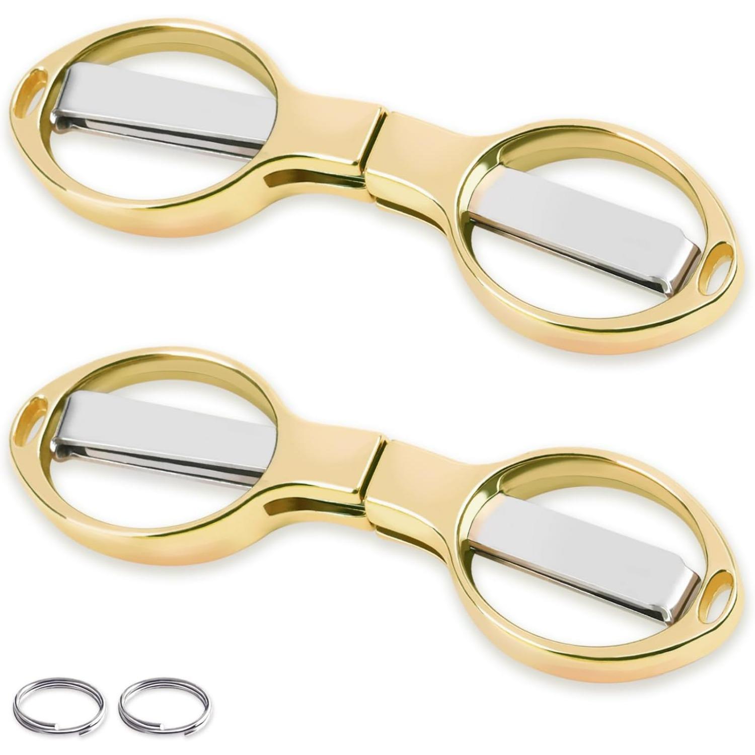 

Portable Travel Scissor, Gift for Men Glasses Shaped Mini Shear Telescopic Cutter, Anti Rust Stainless Steel Scissors for Fishing Sewing Home Office gold2