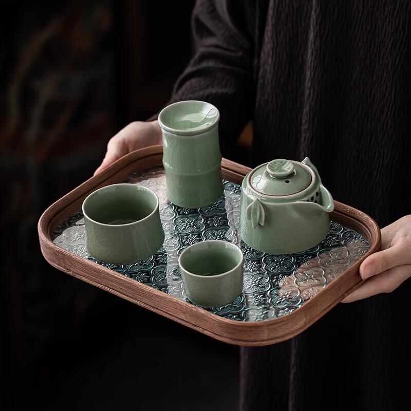 Bamboo Style Ceramic Travel Tea Set