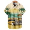 Men Clothing Hawaiian Vacation Beach Shirt Lapel Blouse Summer Casual Clothes Tops Chemise