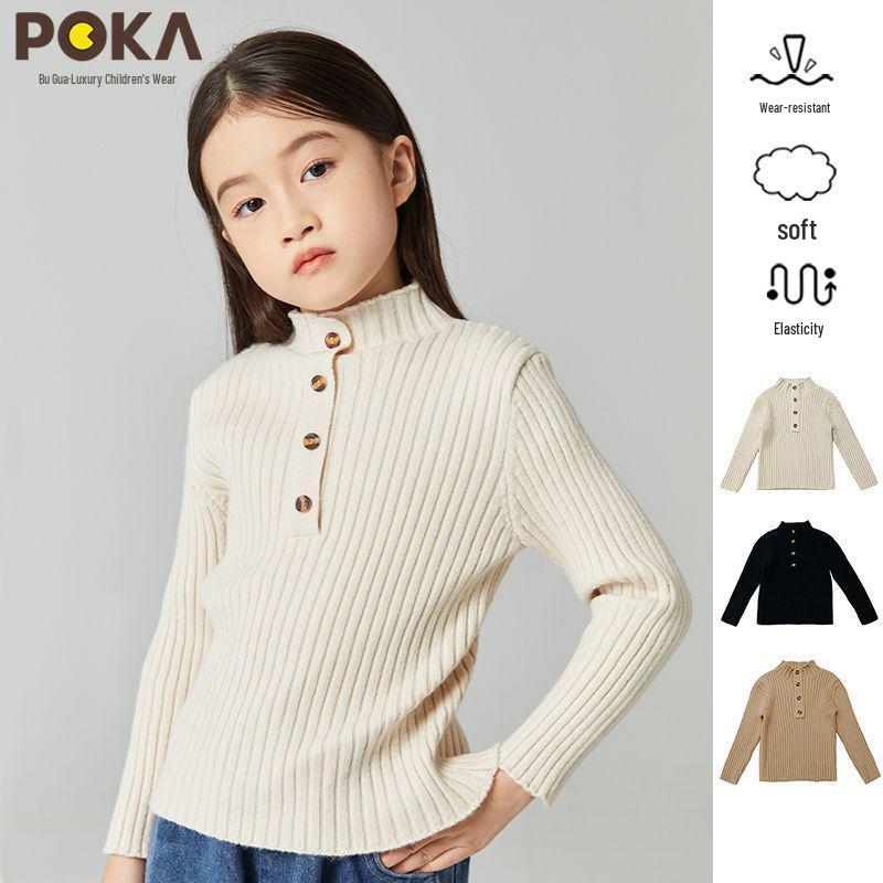 

Autumn/Winter Girls Mid-High Neck Ribbed Knit Sweater Top 100