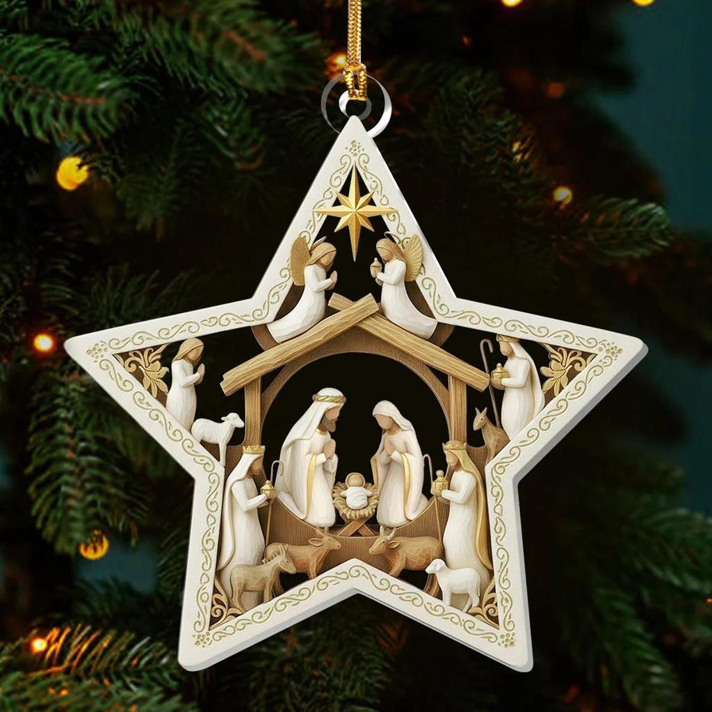 2D Flat Acrylic Celestial Blessings Christmas Star Pendant Birth Of Jesus Scene Nativity Ornament Christmas Easter Decoration