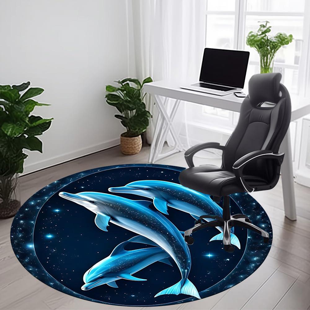 1PC Dolphin Universe Office Round Area Rug, Indoor Mat Suitable ForOffice, Under Office Chairs Bedroom Living Room Home Decor, Room Deco f050