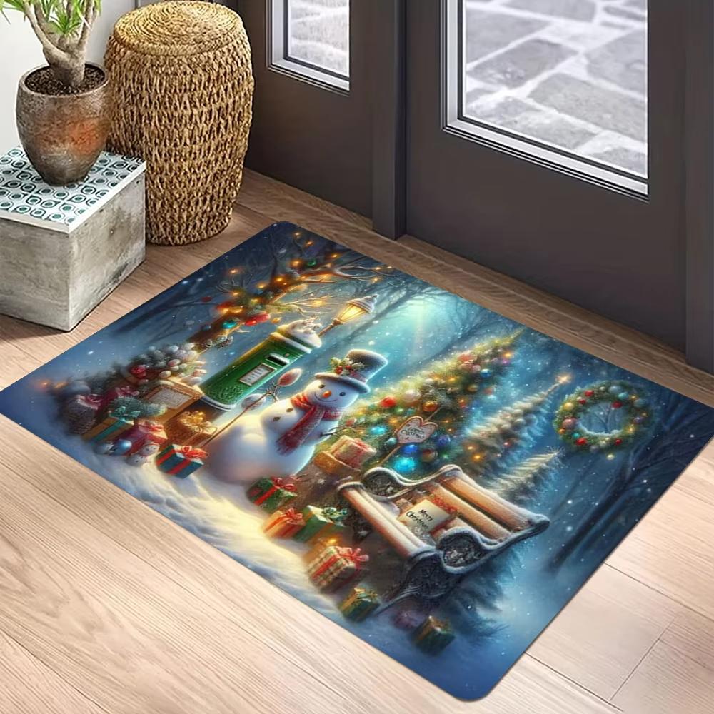 Christmas-Themed Carpet, Winter Snowman Floor Mat For Indoor And Outdoor Entrance, Home Decoration Accessory