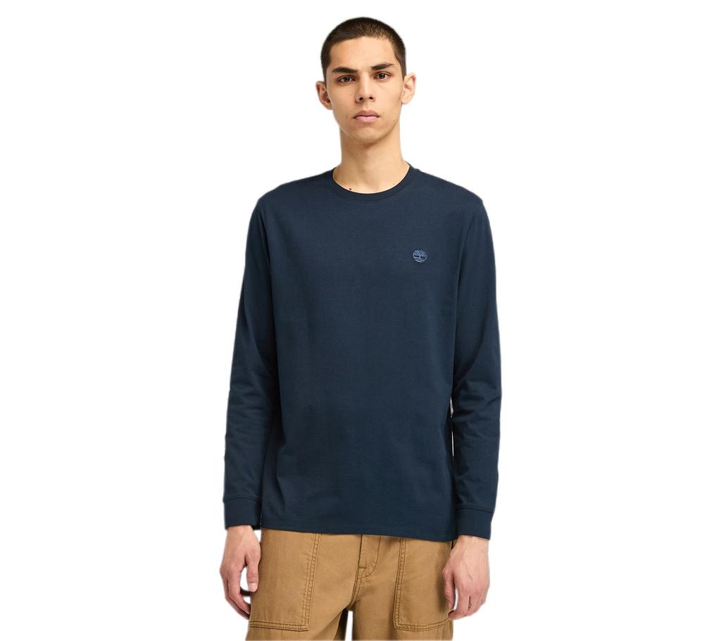 Timberland Logo LS Tee - Herren Langarm T-Shirt Bio-Baumwolle Blau TB0A2FQD-Z02 ORIGINAL