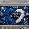 2D Starry Blue Rose Happy Birthday Backdrop Banner Party Decoration for Boys & Men