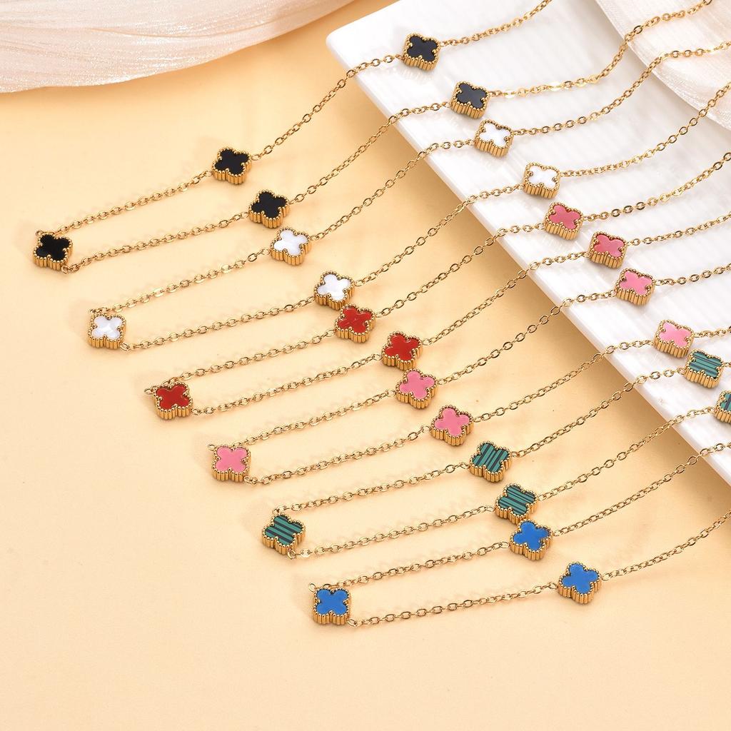 9MM Titanium Steel Four-leaf Clover Shell 5 Flowers Necklace Women's New Light Luxury Hundred Lock Bone Chain Shell Collar Jewelry