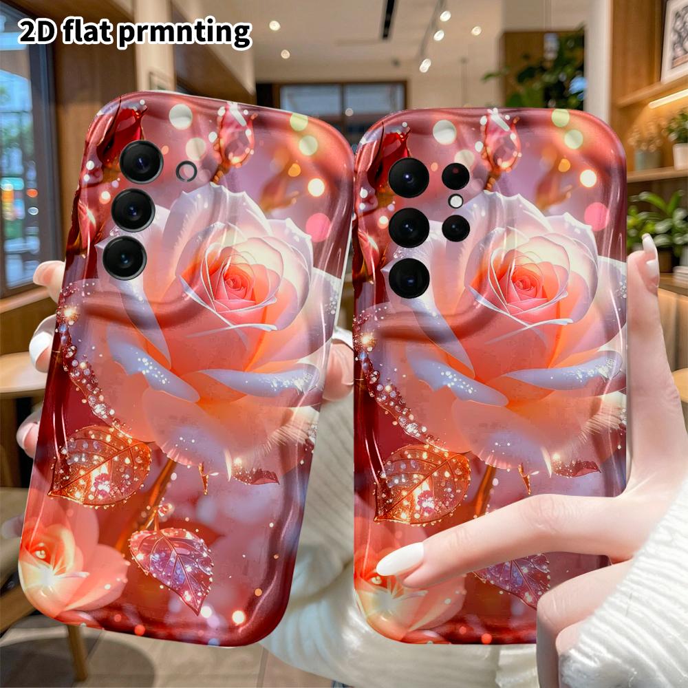 Phone Case: 2D flat, fits Samsung Galaxy A34 A35 M05 M06 S20 S22 S21 FE Plus 5G, glittery pink rose, perfect Christmas and Halloween holiday gift