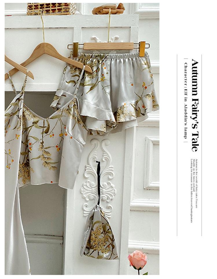 Spring & Summer Women's Pajama Set: European-American Style 4-Piece, Nightgown, Camisole, Long Sleeve, Long Length, Sexy Nightdress.