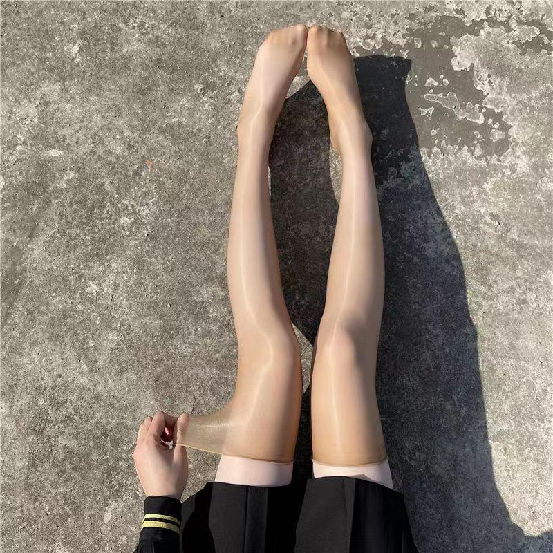 Sensual Aurora Glossy Over-the-Knee Stockings in Black White Silk, Non-Slip Silicone, Ultra-Thin Standard 80-150 lbs