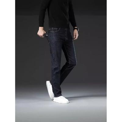 Pantalones vaqueros de felpa de alta gama para hombre, de primavera y otoño, rectos, ajustados, elásticos, gruesos, informales, para otoño e invierno.