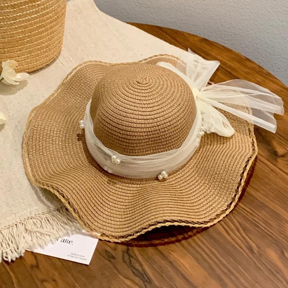 

UV Protection Beach Hat Bow Ribbons Bowknot Cap New Sun Hat Beach хакі