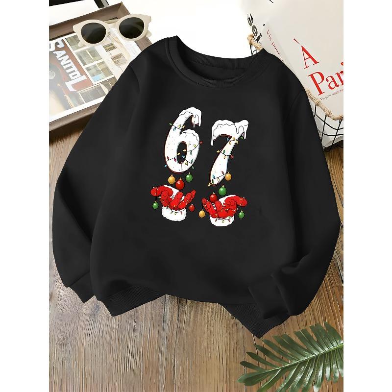 Kids Unisex Crewneck Sweatshirt, Christmas 67 Santa Gloves Xmas Lights Bauble Print Long Sleeve, Kids Sweatshirt For Boys Girls Over 4 Years Old