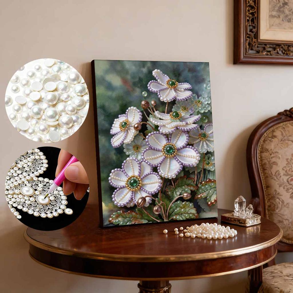 DIY Little White Flower Pearl Art Painting for Home Wall Decor Arts Craft  for Adults/Beginners Gift Idea Home Decor Without Frame