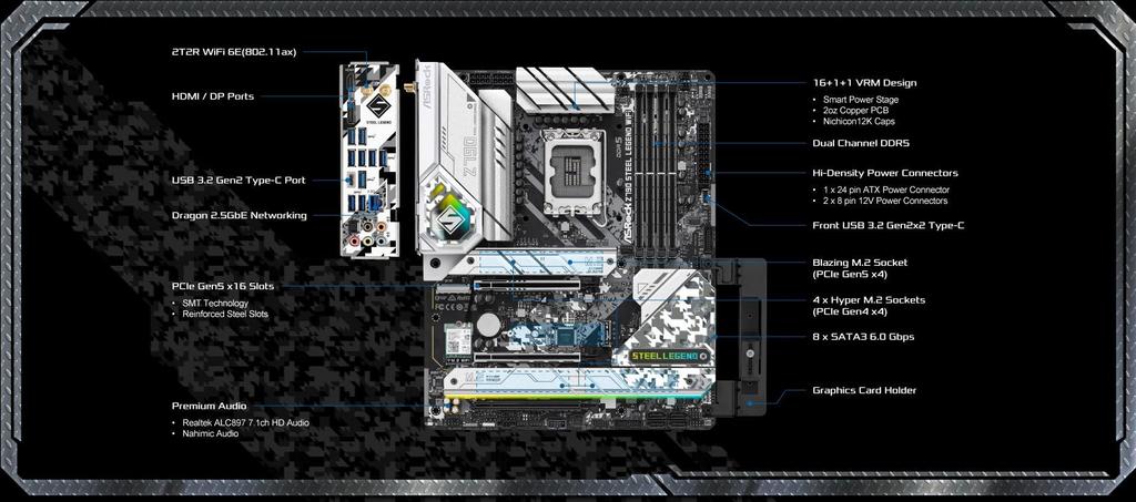 ASRock Motherboard Z790 Steel Legend WiFi Compatible with Intel 12th and 13th Generation CPU Z790 Chipset DDR5 ATX Motherboard Authorized Distributor