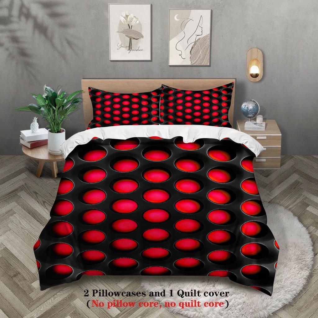 3pcs Perforated Oval Bedding Sets Single Twin Full Size 3D Printed Geometric Duvet Cover Gifts For Teen Adult Room Decoration