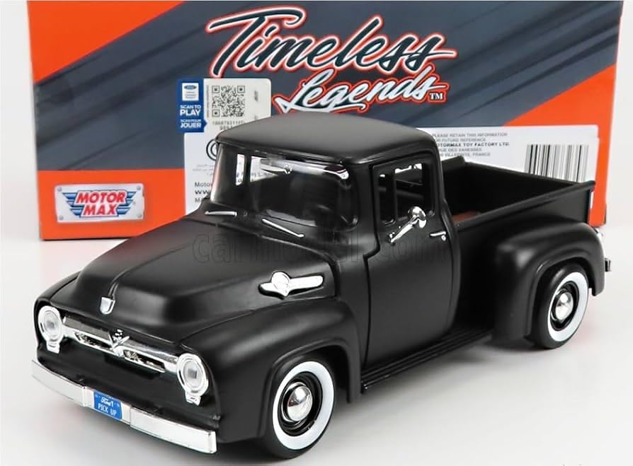 MotorMax 1/24 Scale American Car Diecast Model Car Ford F-100 Pumpkin Pickup Truck 1955 (Matte Black) [Parallel Import]