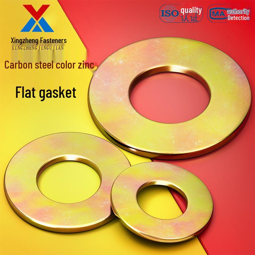 Yellow Color-Plated Zinc Flat Washer, Oversized 4.8 Grade Metallic Gold, Thickened & Thin Shim Options