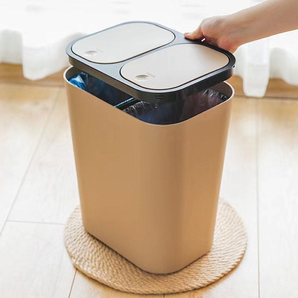 Rectangle Plastic Push-button Trash Can Convenient And Lightweight Innovative Versatile Waste Bins Coffee 29X21X33CM