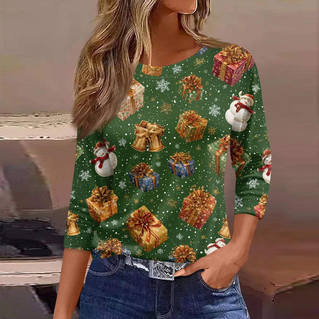 3/4 Sleeve Shirts For Women Print Graphic Tees Blouses Casual Plus Size Basic Tops Pullover