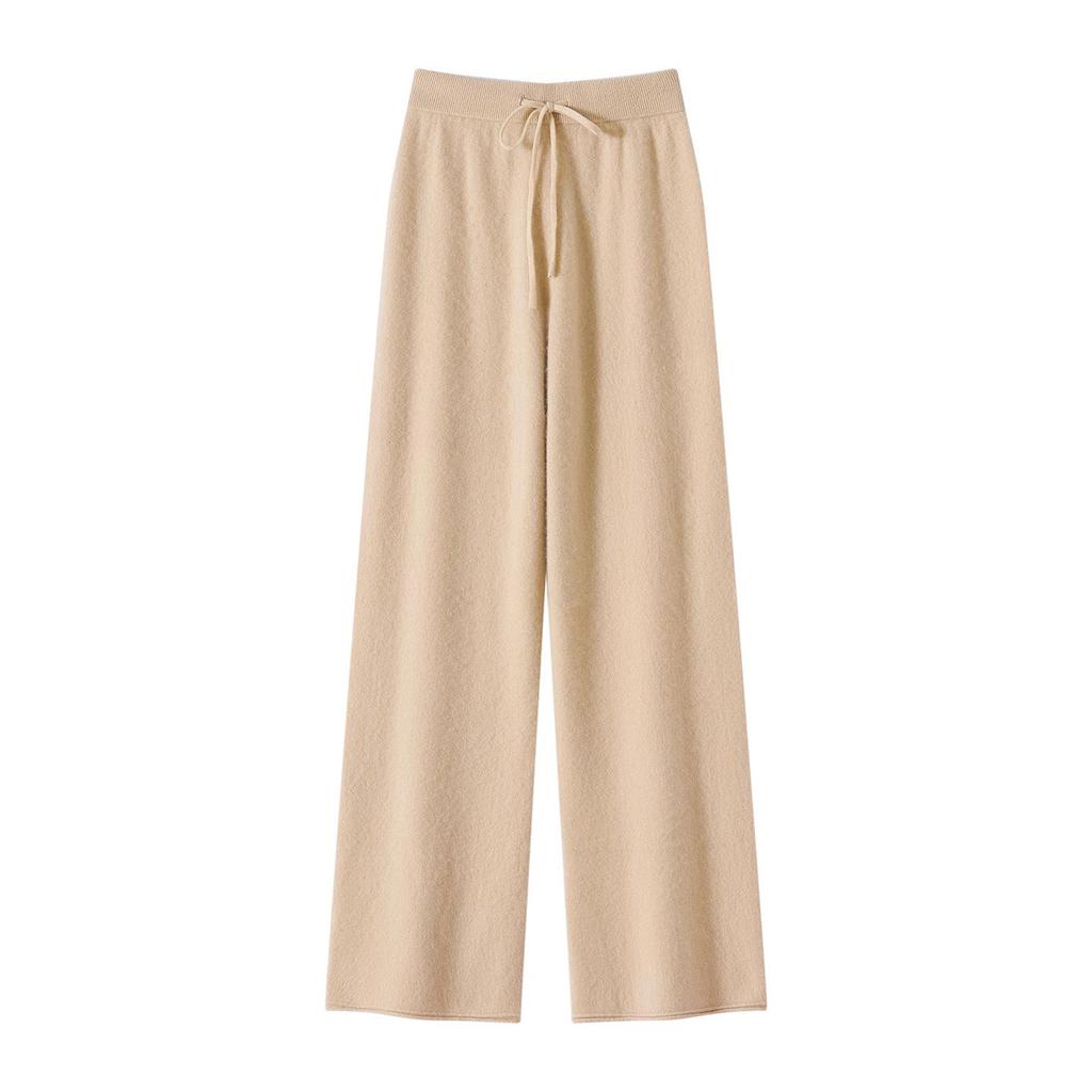 100% Pure Cashmere Women's Wide-Leg Knit Pants – Thickened, Drape, Floor-Length, Autumn/Winter Wear
