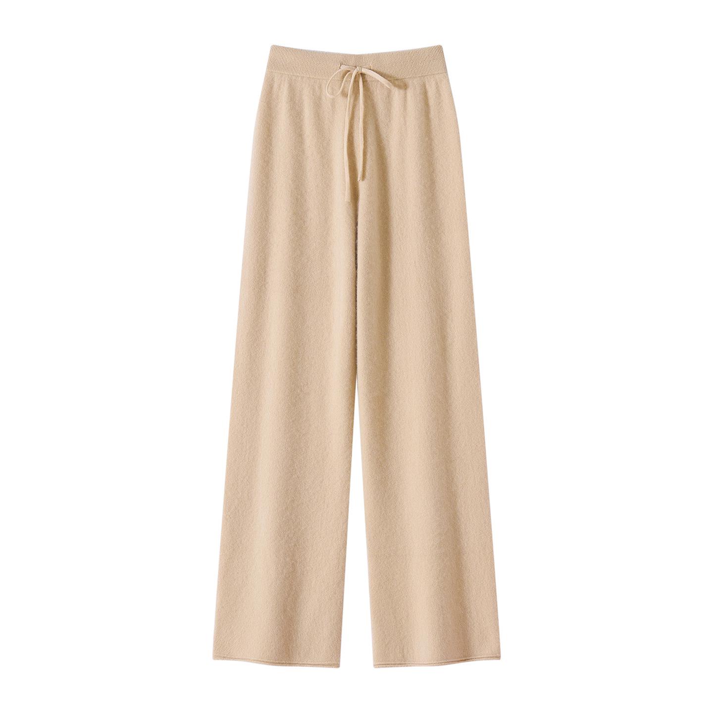 

100% Pure Cashmere Thickened Wool Wide-Leg Pants - Women s Drape Knit Straight-Leg Long Cashmere Pants XXXL