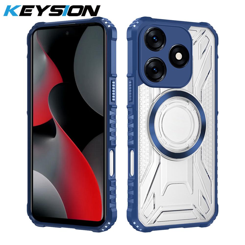 KEYSION Transparent Magnetic Case for TECNO Spark 10 Pro Soft Silicone+PC Heavy Duty Shockproof Phone Cover for Spark 10 4G 10C