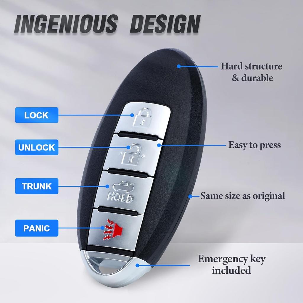 Keyless Entry Remote Smart Proximity Key Fob Replacement 4-Button for Nissan Maxima 2007-2008 for Sentra 2007-2012 CWTWBU735 285E3-EW81D 285E3-EW82D