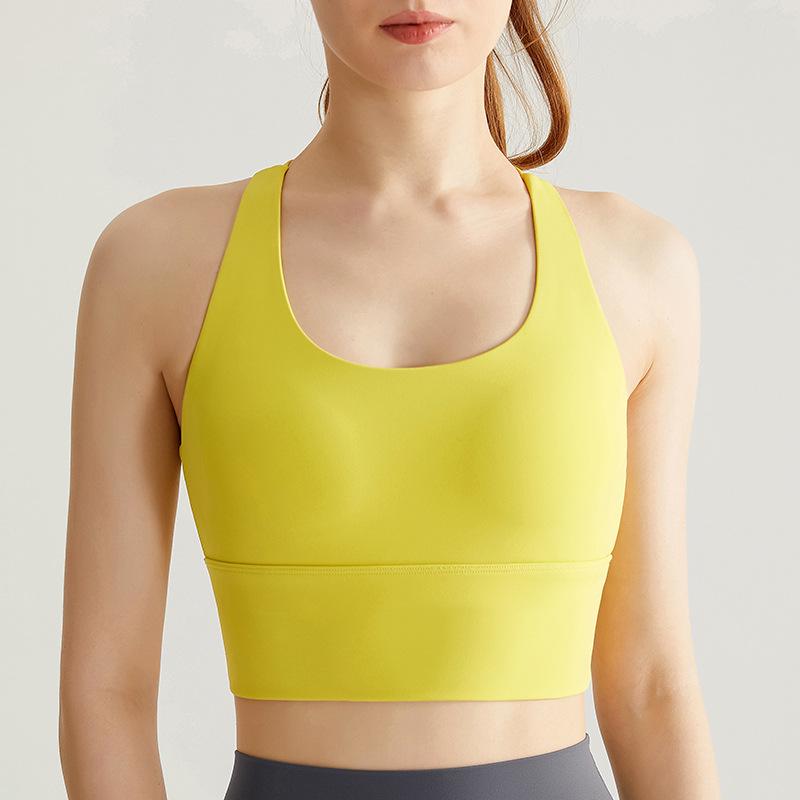 Women's Shockproof Seamless Cross-Back Fitness Yoga Vest with Breathable Design and Integrated Chest Pad