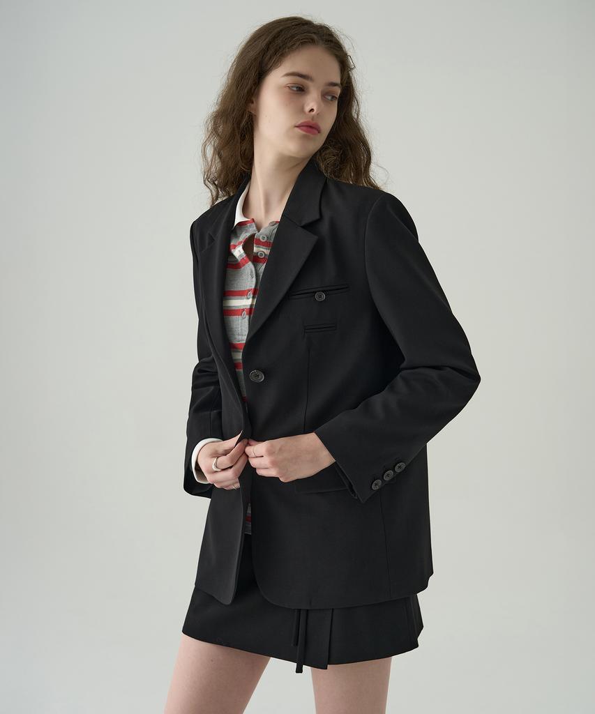 Drawfit Women Wool Cotton Double Welt Single Blazer [Ash Cream]